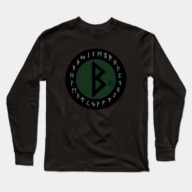 Green Berkana Futhark Rune Symbol Long Sleeve T-Shirt by DepicSpirit